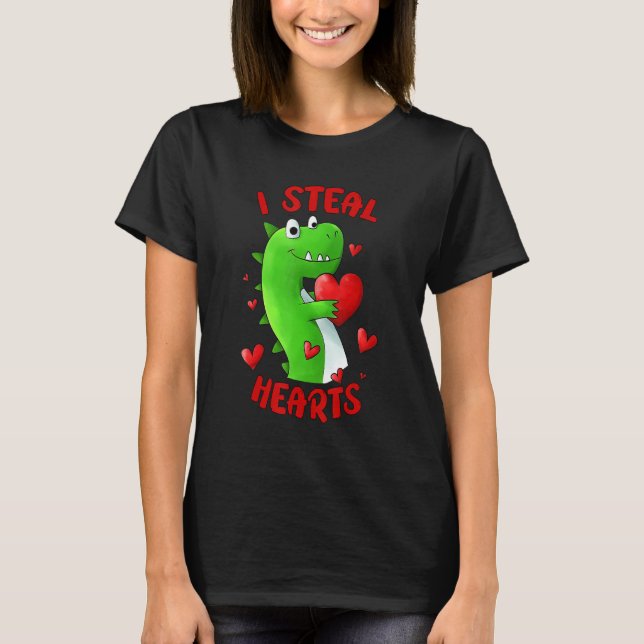 T-shirt Valentines Day Dinosaur I Steal Hearts Kids Love r (Devant)