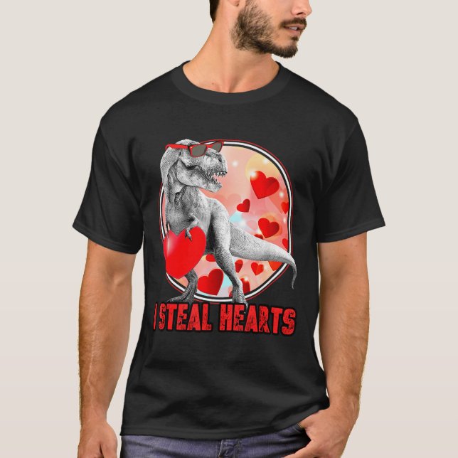 T-shirt Valentines Day Dinosaur T Rex I Steal Hearts Funny (Devant)