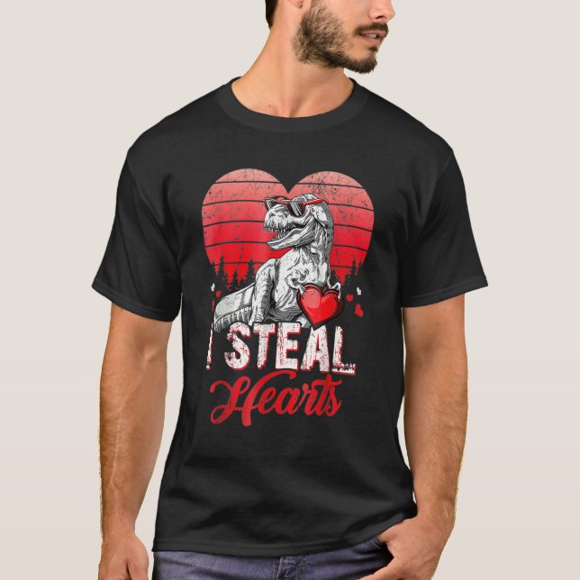 T-shirt Valentines Day Dinosaur T rex Lover I Steal Hearts (Devant)