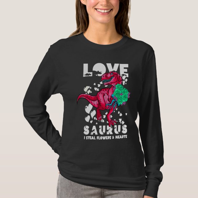 T-shirt Valentines Day Dinosaurs  Love saurus Hearts Boys  (Devant)