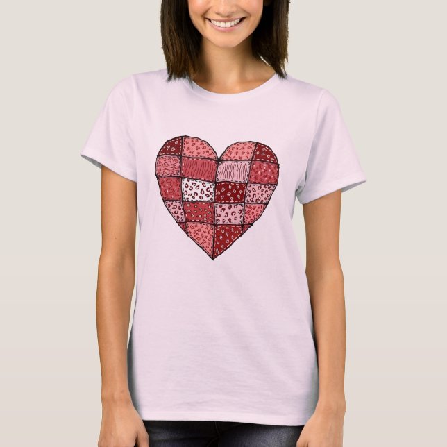 T-shirt Valentine's Day Doodle Art Style Patchwork Heart  (Devant)