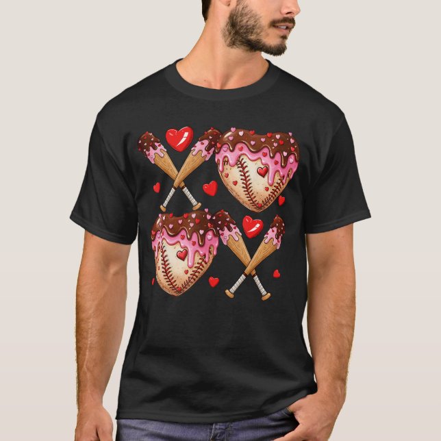 T-shirt Valentines Day Drip Heart Baseball XOXO Boys  Men  (Devant)