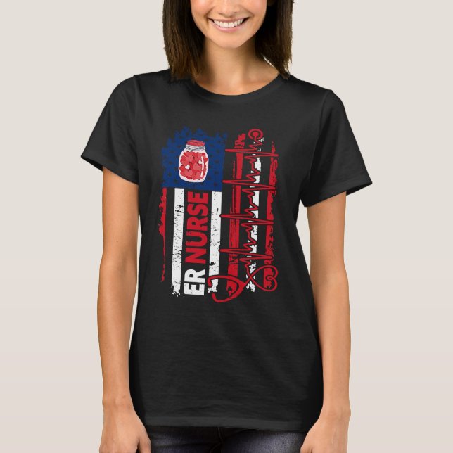 T-shirt Valentines Day ER Nurse Stethoscope American Flag  (Devant)