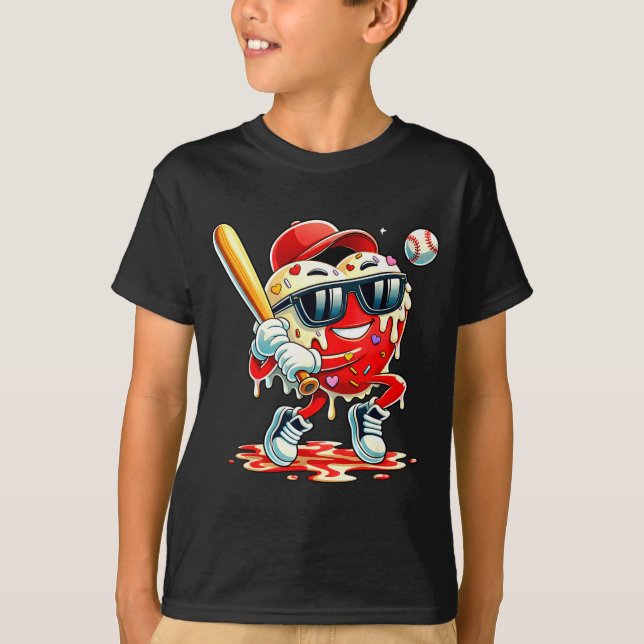 T-shirt Valentines Day Heart Baseball Drip Ice Cream Boys  (Devant)