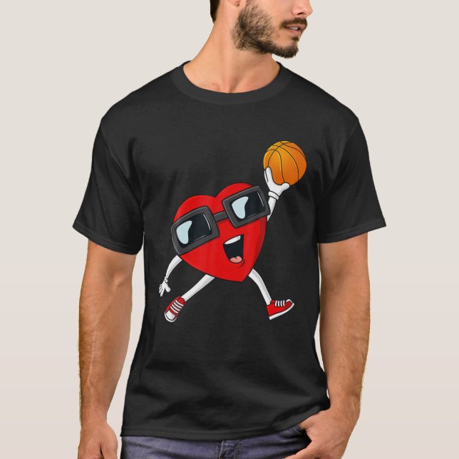 T-shirt Valentines Day Heart Dunking A Basketball Boys Gir (Devant)