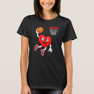 T-shirt Valentines Day Heart Dunking Joueur de basket-ball