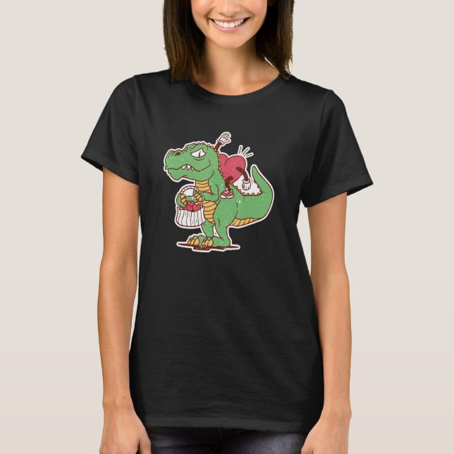 T-shirt Valentines Day Heart Riding Dinosaur Rex  V Day Sa (Devant)
