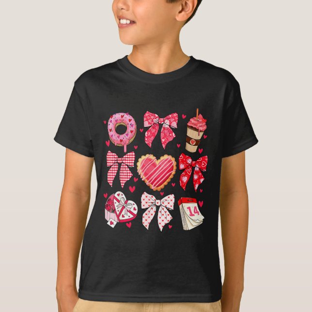 T-shirt Valentines Day Hearts Leopard Coquette Bow Women G (Devant)