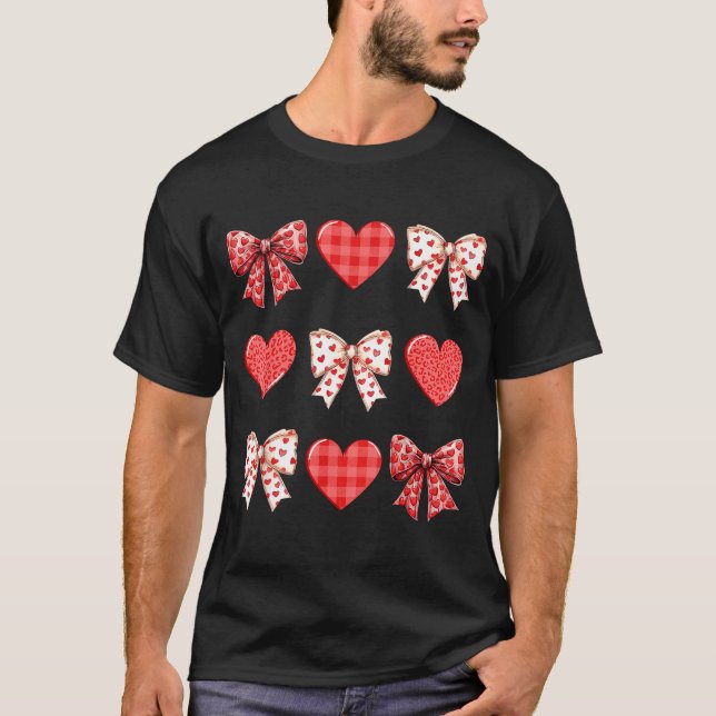 T-shirt Valentines Day Hearts Leopard Coquette Bow Women G (Devant)