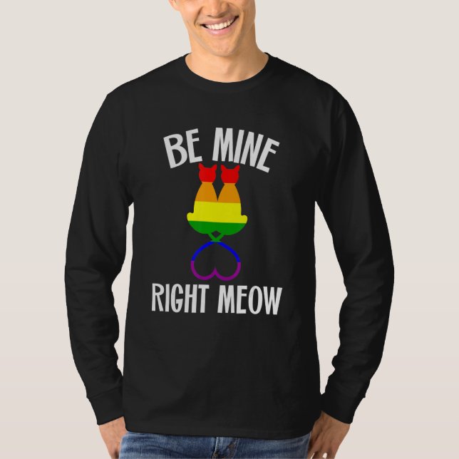 T-shirt Valentine's Day Lesbian Pride Cat  Be Mine Right M (Devant)