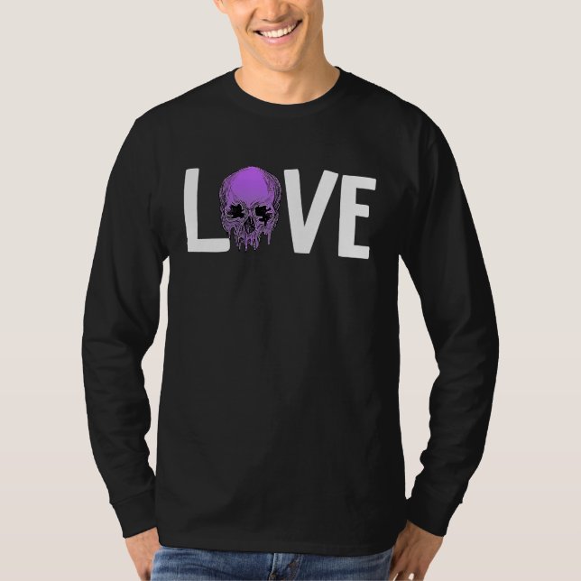 T-shirt Valentine's Day LOVE GOTH Purple Skull (Devant)
