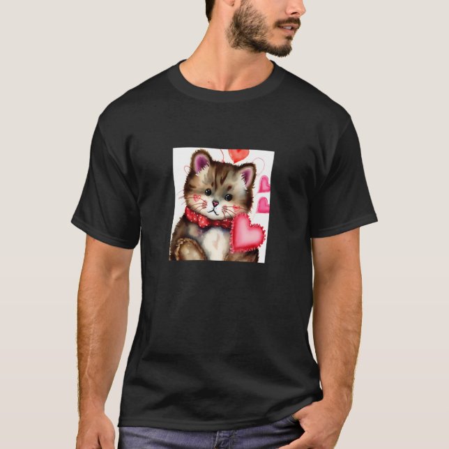 T-shirt Valentine's Day Love Heart Cat Teddy Girlfriend Fi (Devant)