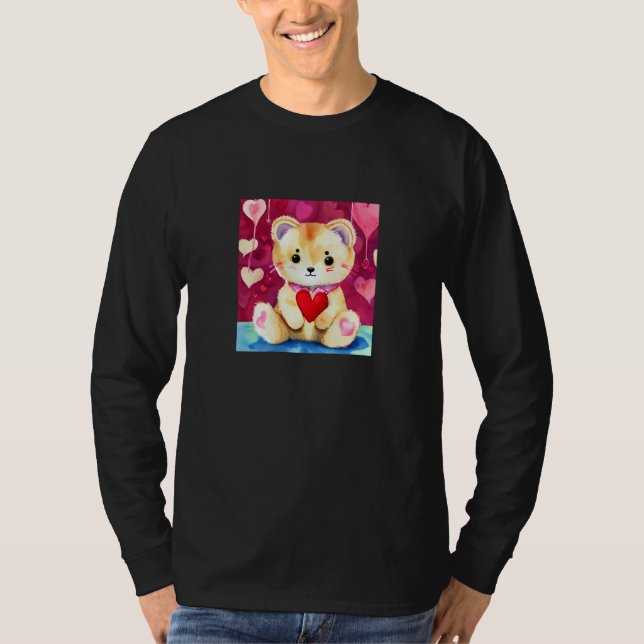T-shirt Valentine's Day Love Heart Cat Teddy Girlfriend Fi (Devant)