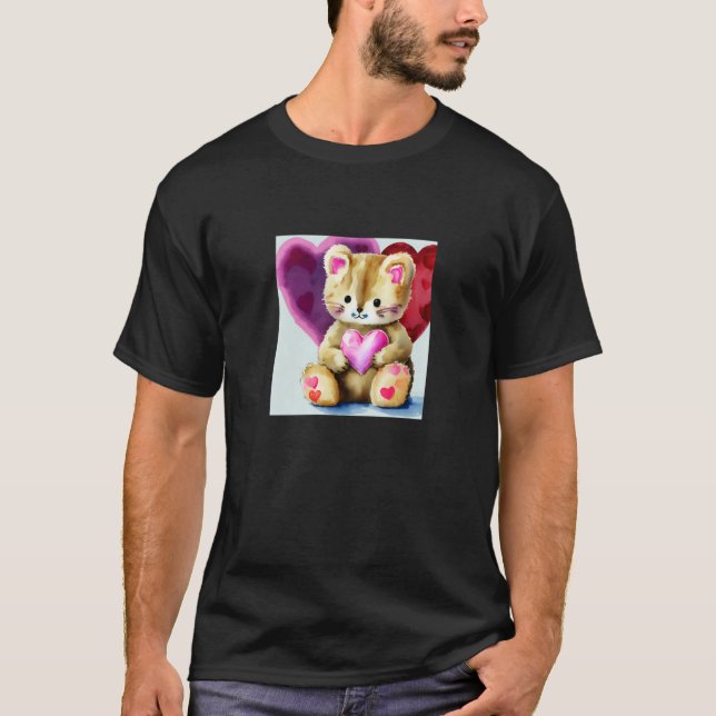 T-shirt Valentine's Day Love Heart Cat Teddy Girlfriend Fi (Devant)