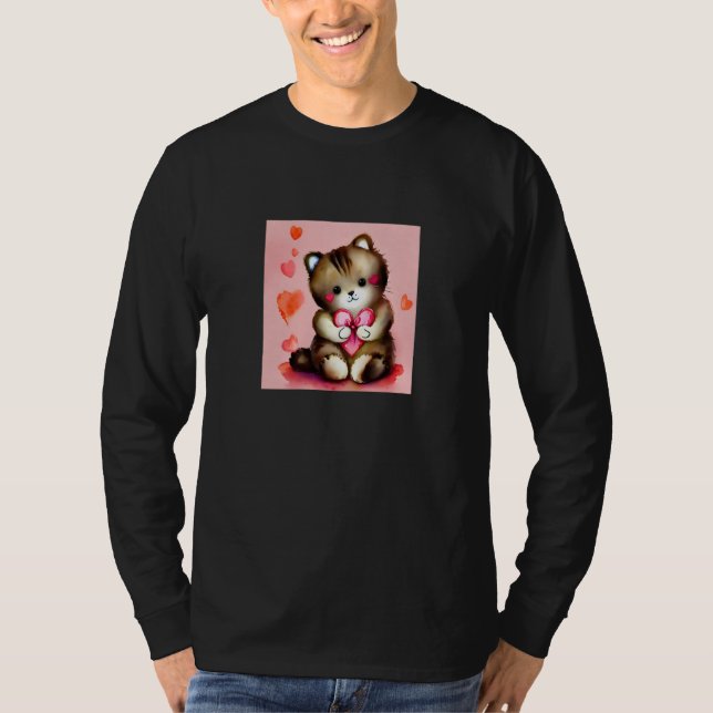 T-shirt Valentine's Day Love Heart Cat Teddy Girlfriend Fi (Devant)