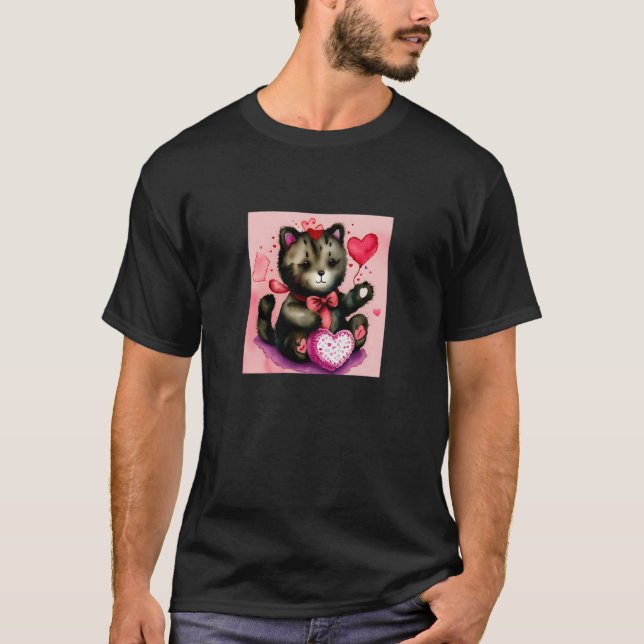T-shirt Valentine's Day Love Heart Cat Teddy Girlfriend Fi (Devant)