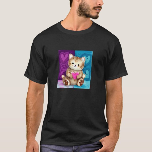 T-shirt Valentine's Day Love Heart Cat Teddy Girlfriend Fi (Devant)