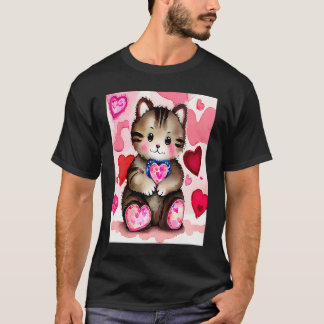 T-shirt Valentine's Day Love Heart Cat Teddy Girlfriend Fi