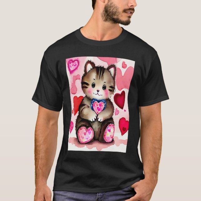 T-shirt Valentine's Day Love Heart Cat Teddy Girlfriend Fi (Devant)