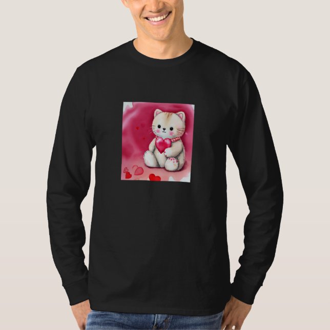T-shirt Valentine's Day Love Heart Cat Teddy Girlfriend Fi (Devant)