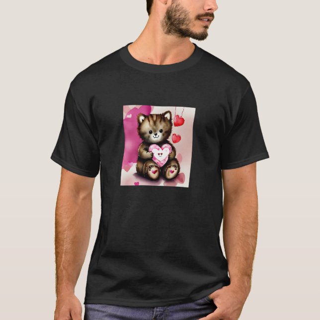T-shirt Valentine's Day Love Heart Cat Teddy Girlfriend Fi (Devant)