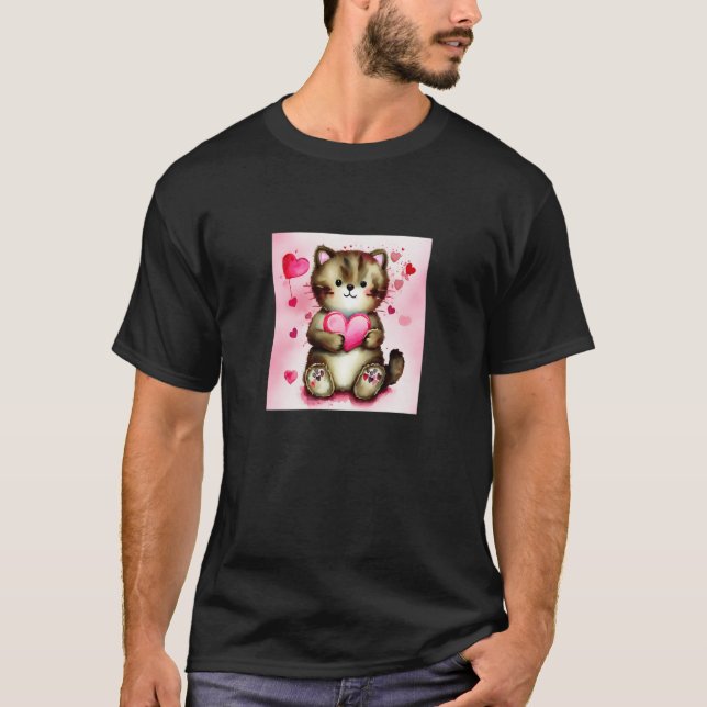 T-shirt Valentine's Day Love Heart Cat Teddy Girlfriend Fi (Devant)