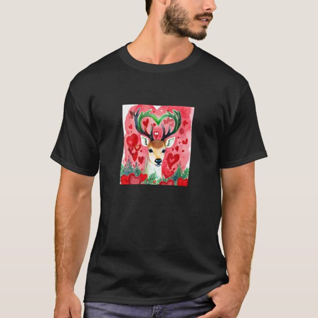 T-shirt Valentine's Day Love Heart Cute Deer Girlfriend Fi (Devant)