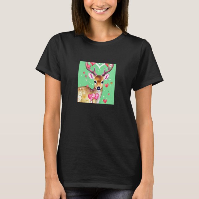 T-shirt Valentine's Day Love Heart Cute Deer Girlfriend Fi (Devant)