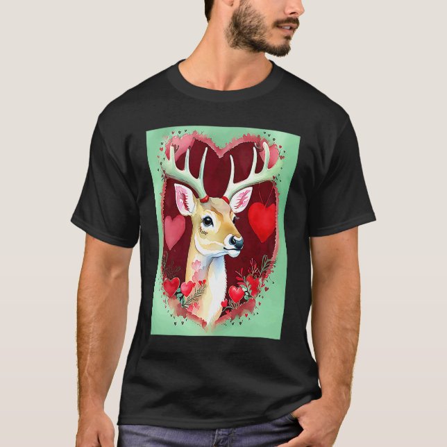 T-shirt Valentine's Day Love Heart Cute Deer Girlfriend Fi (Devant)