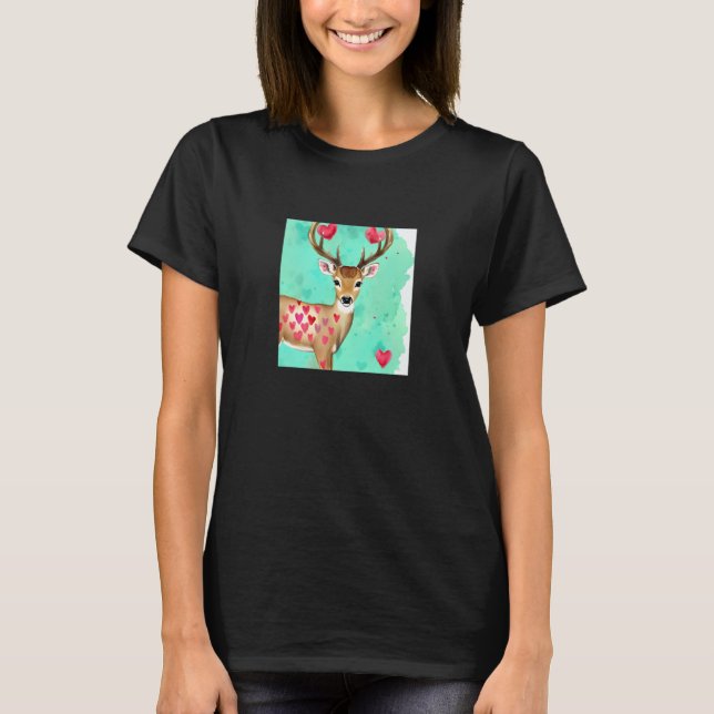 T-shirt Valentine's Day Love Heart Cute Deer Girlfriend Fi (Devant)