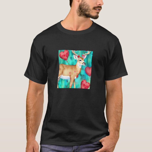 T-shirt Valentine's Day Love Heart Cute Deer Girlfriend Fi (Devant)