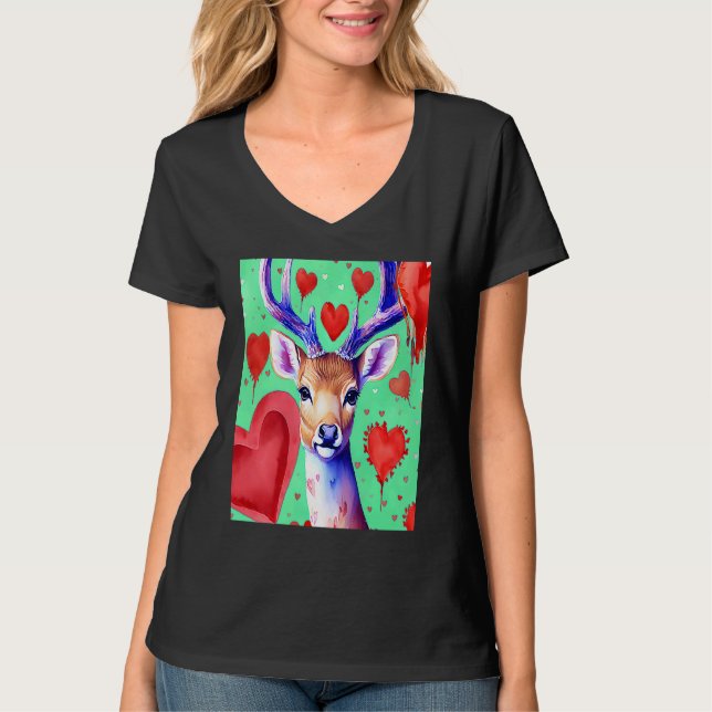 T-shirt Valentine's Day Love Heart Cute Deer Girlfriend Fi (Devant)