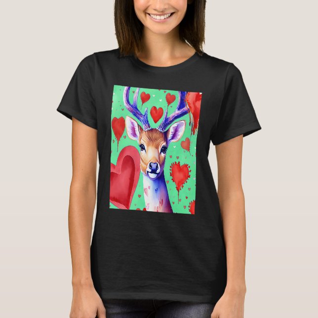 T-shirt Valentine's Day Love Heart Cute Deer Girlfriend Fi (Devant)