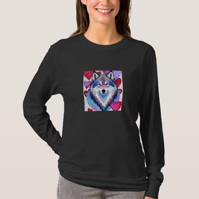 T-shirt Valentine's Day Love Heart Cute Wolf Girlfriend Fi (Devant)