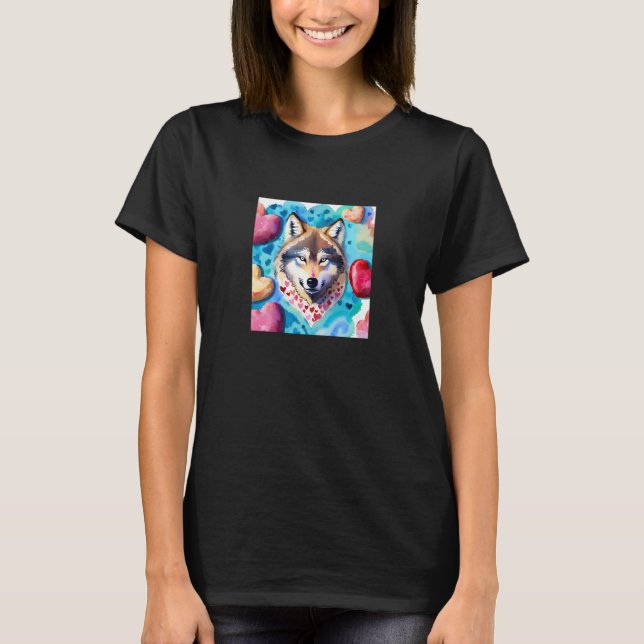 T-shirt Valentine's Day Love Heart Cute Wolf Girlfriend Fi (Devant)