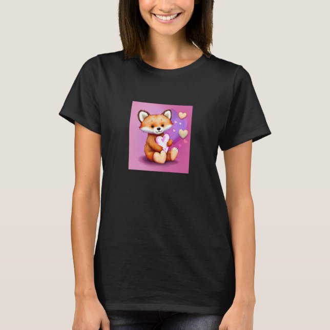 T-shirt Valentine's Day Love Heart Fox Teddy Girlfriend Fi (Devant)