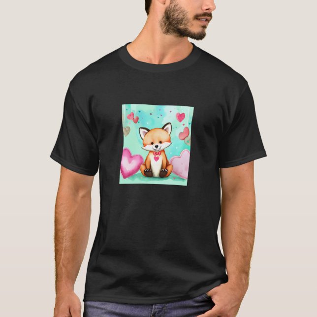 T-shirt Valentine's Day Love Heart Fox Teddy Girlfriend Fi (Devant)