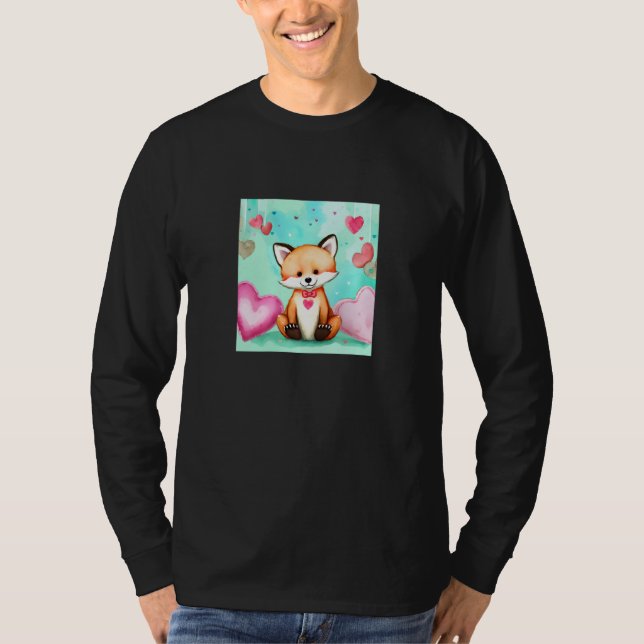 T-shirt Valentine's Day Love Heart Fox Teddy Girlfriend Fi (Devant)