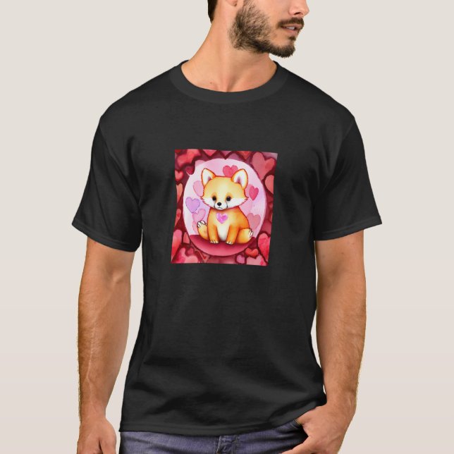 T-shirt Valentine's Day Love Heart Fox Teddy Girlfriend Fi (Devant)