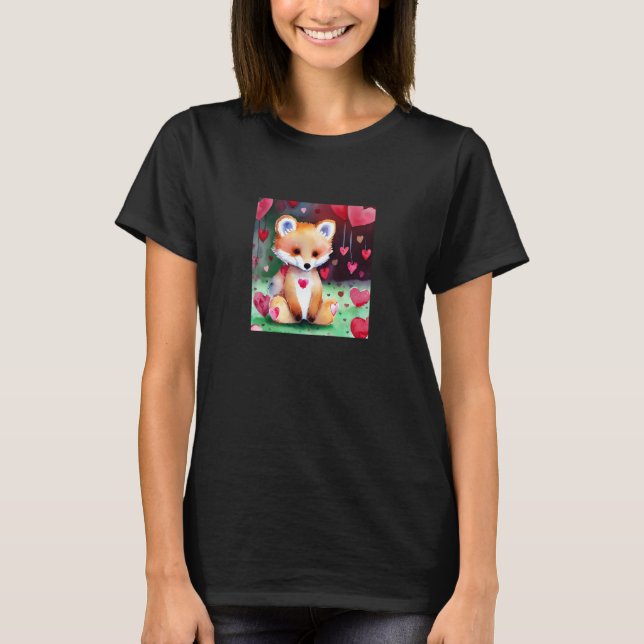 T-shirt Valentine's Day Love Heart Fox Teddy Girlfriend Fi (Devant)