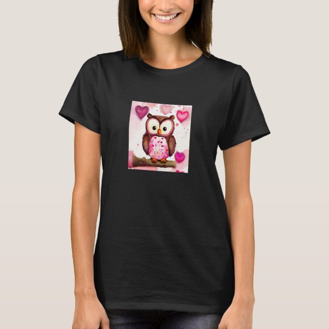 T-shirt Valentine's Day Love Heart Owl Teddy Girlfriend Fi (Devant)