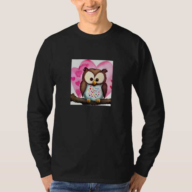 T-shirt Valentine's Day Love Heart Owl Teddy Girlfriend Fi (Devant)
