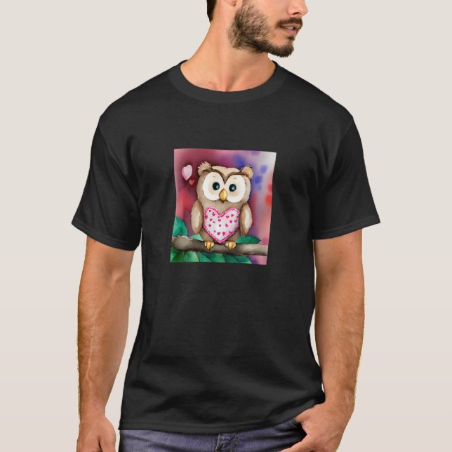 T-shirt Valentine's Day Love Heart Owl Teddy Girlfriend Fi (Devant)