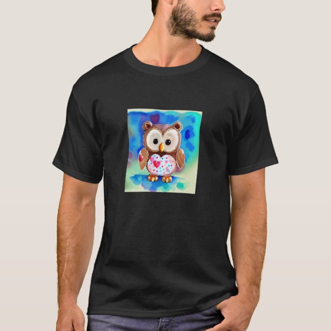 T-shirt Valentine's Day Love Heart Owl Teddy Girlfriend Fi (Devant)