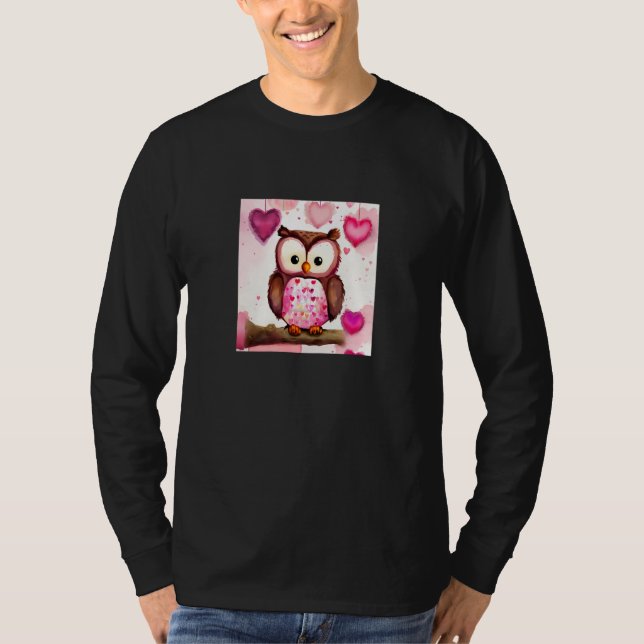 T-shirt Valentine's Day Love Heart Owl Teddy Girlfriend Fi (Devant)