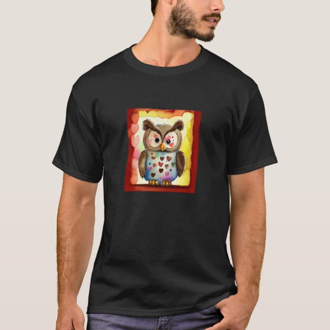 T-shirt Valentine's Day Love Heart Owl Teddy Girlfriend Fi (Devant)