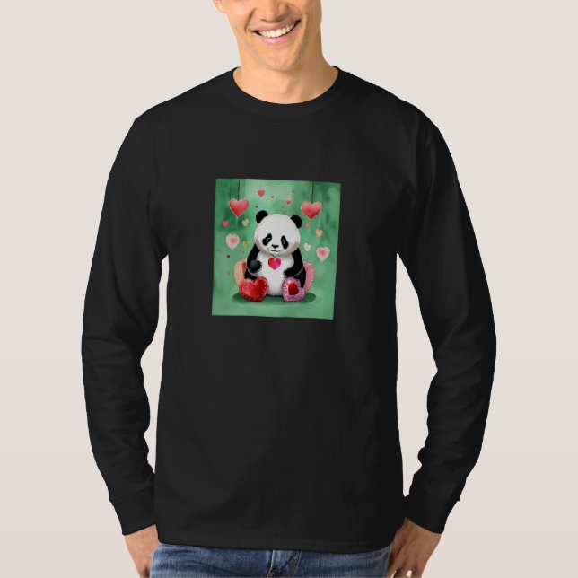 T-shirt Valentine's Day Love Heart Panda Girlfriend Fiancé (Devant)