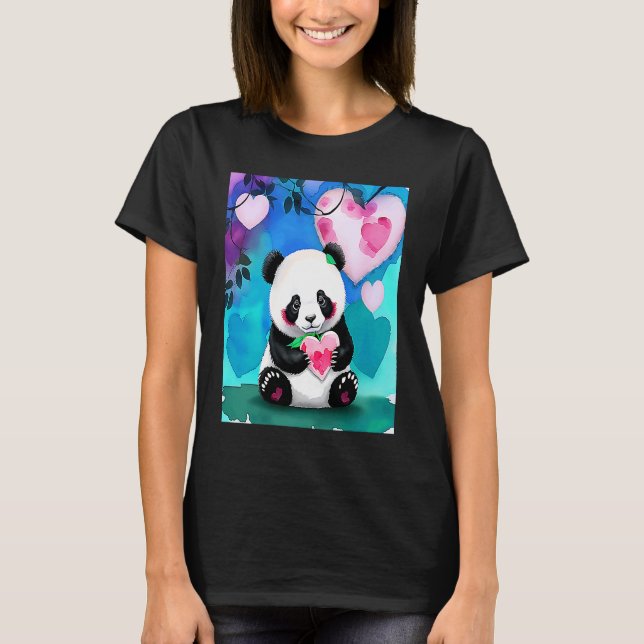 T-shirt Valentine's Day Love Heart Panda Girlfriend Fiancé (Devant)