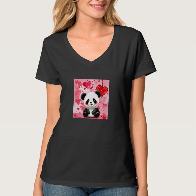 T-shirt Valentine's Day Love Heart Panda Girlfriend Fiancé (Devant)