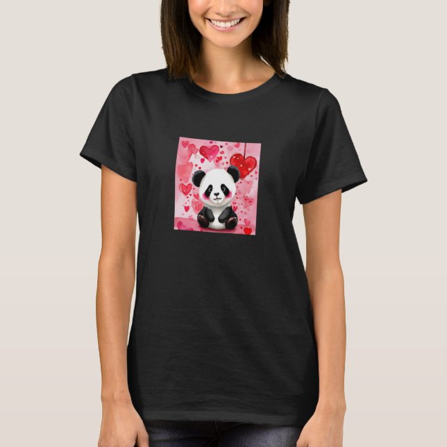 T-shirt Valentine's Day Love Heart Panda Girlfriend Fiancé (Devant)